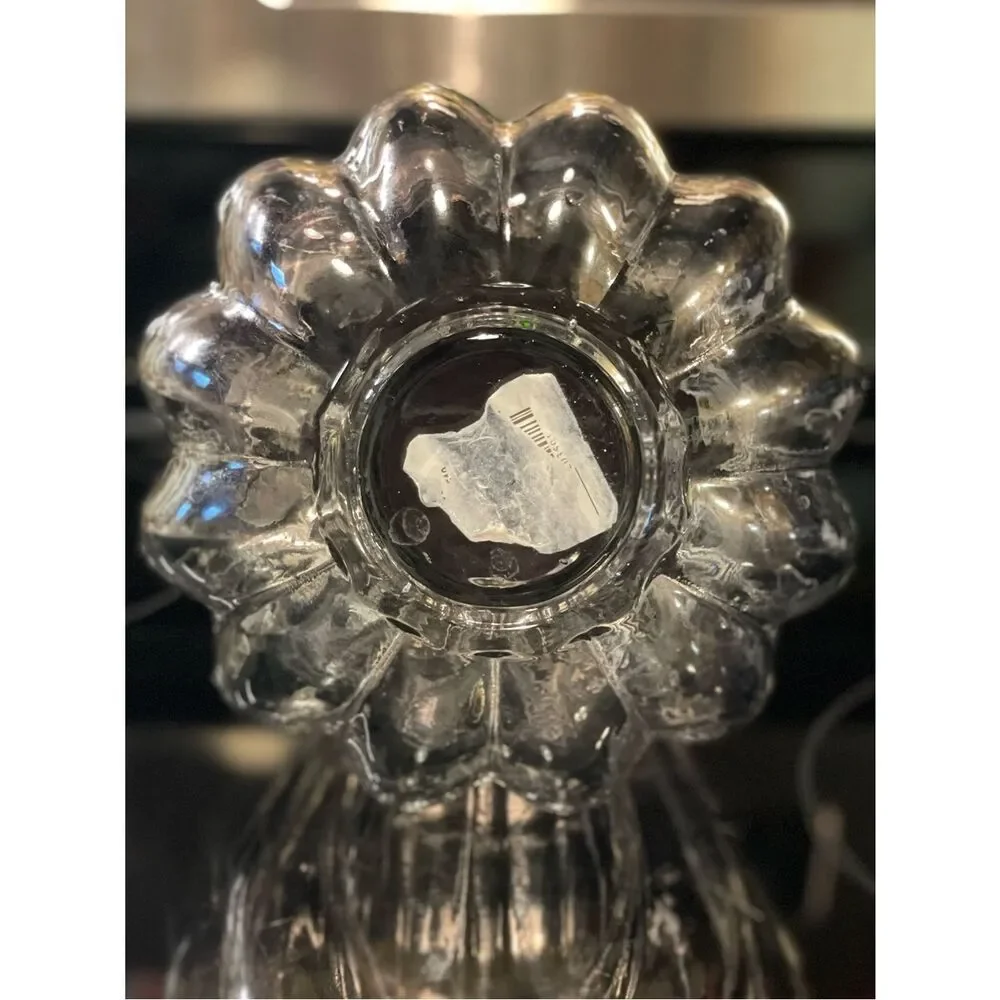 Elegant Large Clear Glass Ribbed Vase - Home Accents (8”H - 7” W) W/Faux Flowers